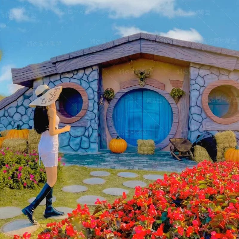 霍比特小屋定制水泥玻璃钢网红墙打卡引流游乐园装饰大型户外景区