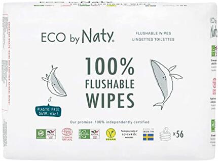 Eco by Naty Flushable Baby Wipes - Compostable and Plant-Bas