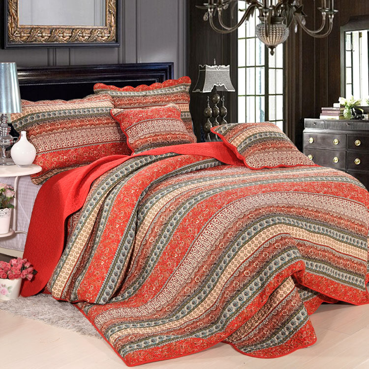 美式双面纯棉美式轻奢高级绗缝被四件套欧式高端床盖四季通用床单