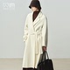 贝源2025新白色双面羊绒大衣女中长款 赫本风过膝系带羊毛毛呢外套