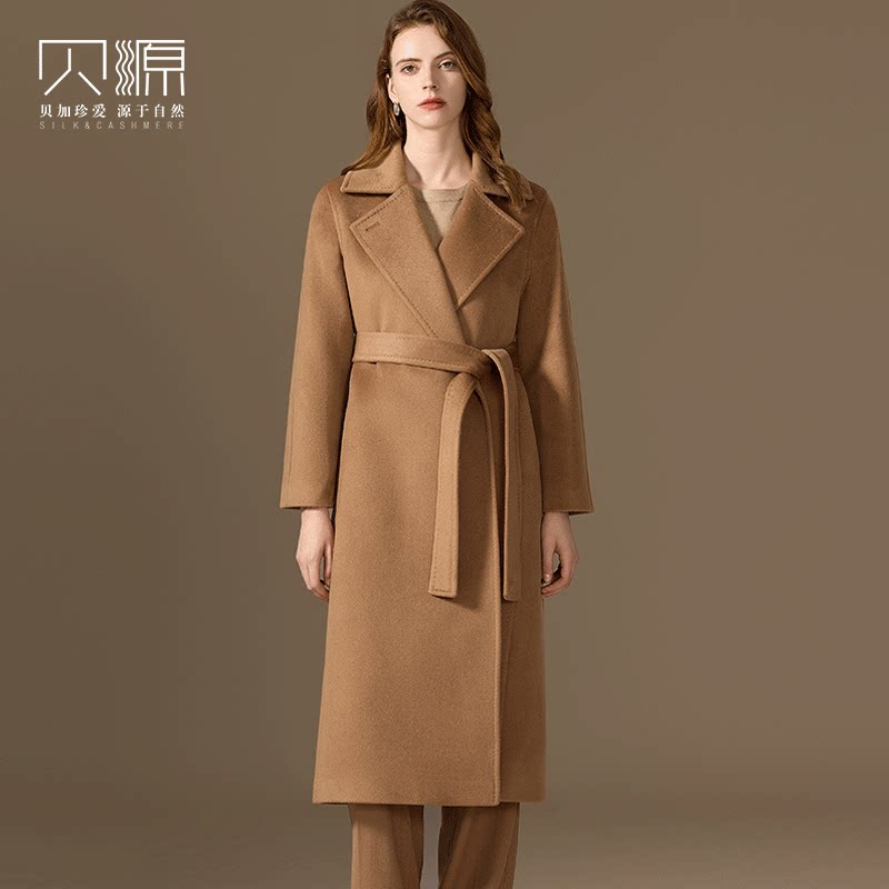 贝源100纯羊绒中长款驼色女大衣图片