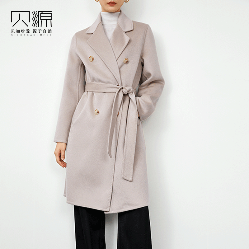 贝源中长款毛呢外套双面羊绒大衣