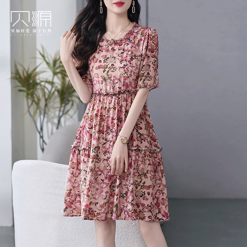 贝源法式减龄小个子桑蚕丝连衣裙