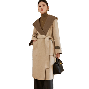 贝源白色双面呢羊绒大衣女2025新小个子中长款一粒扣羊毛毛呢外套