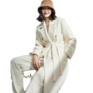 贝源高端白色双面羊绒大衣女正肩2025新小个子中长款羊毛毛呢外套