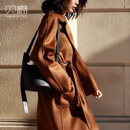 贝源M家labbro大衣水波纹双面羊绒大衣女2024中长款羊毛毛呢外套