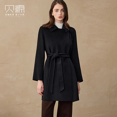 贝源职业通勤100纯山羊绒大衣女