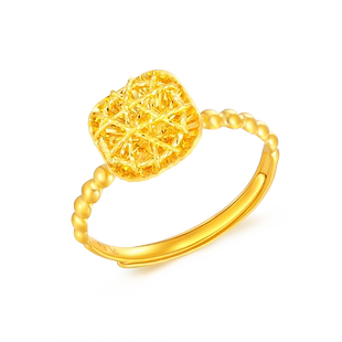 赛菲尔黄金戒指女5G足金小方糖戒指方块绕丝金戒指送女友生日礼物