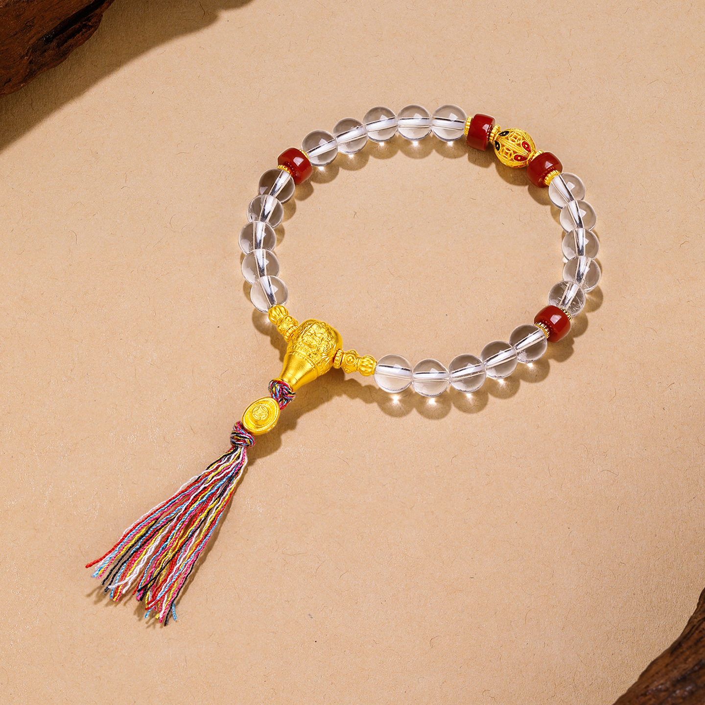 赛菲尔足金手串女古法珐琅南红白水晶多宝手链吉祥五经礼物送女友