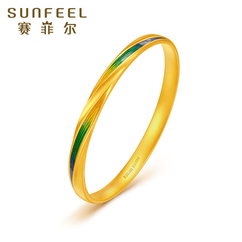 赛菲尔传世金手镯足金999.9素圈镯子黄金珐琅手镯明星同款送女友
