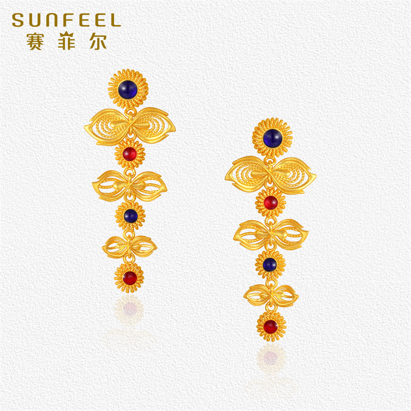 赛菲尔永乐系列黄金首饰999.9足金耳饰耳环耳坠送妈妈礼物