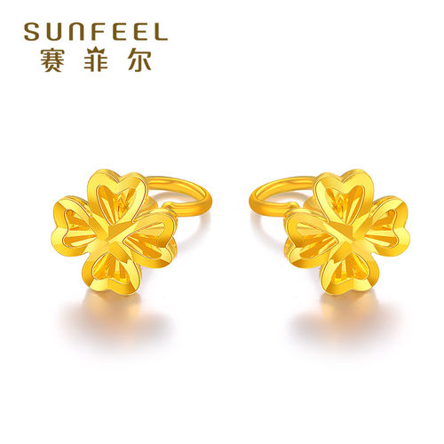 黄金耳钉足金耳饰耳环纯金四叶草