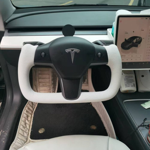 特斯拉Model3ModelYModelSModelX手缝yoke翻毛皮真皮方向盘套把套