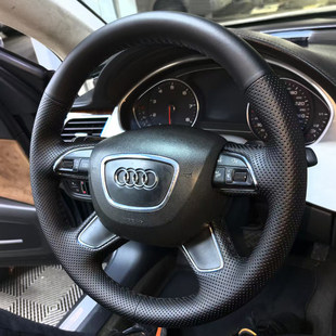 2012 奥迪A6L方向盘套专用手缝纳帕真皮奥迪A8汽车真皮把套 2018款