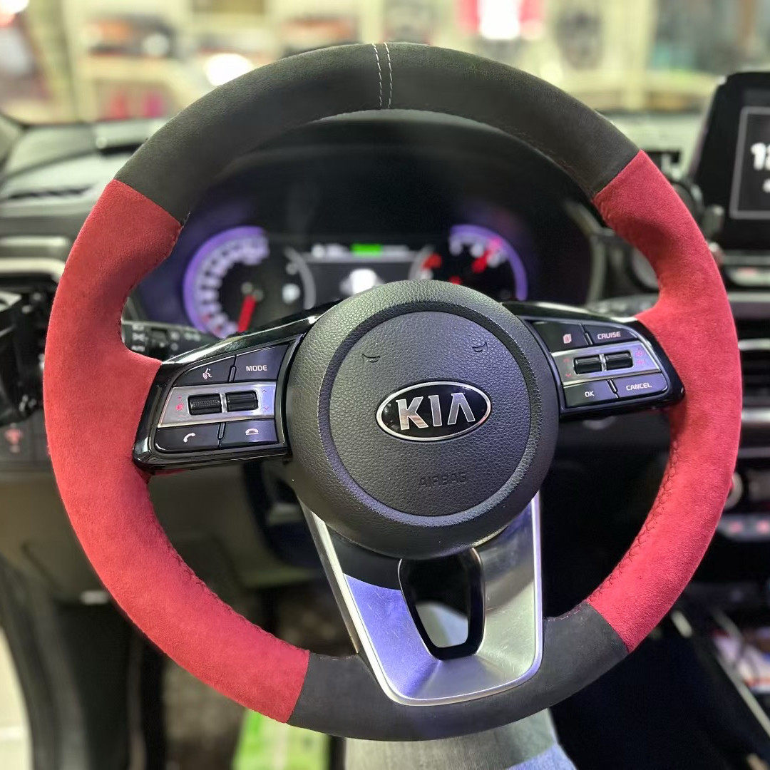 起亚K5智跑K5K3奕跑手缝翻毛皮把套纳帕真皮汽车方向盘套