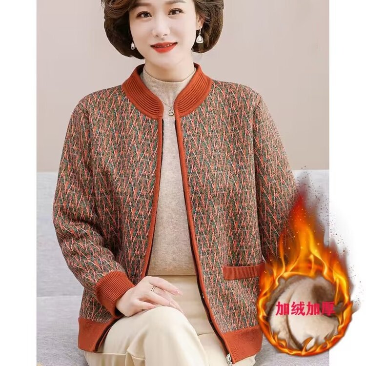 2026新款妈妈秋冬加绒厚外套洋气中老年女长袖上衣休闲拉链棒球服