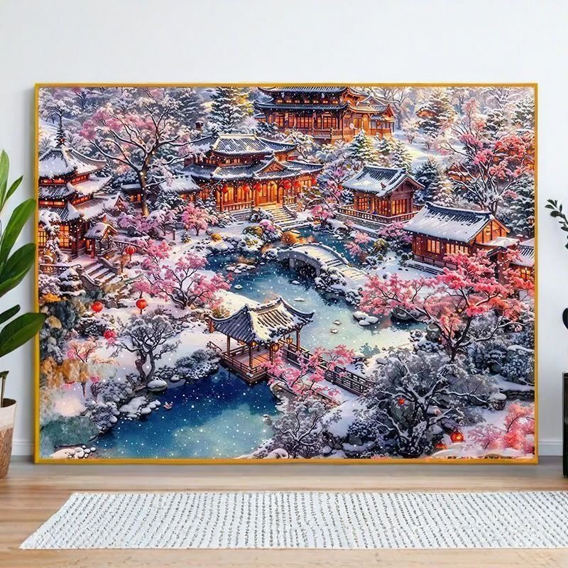 古风房屋冬季风景钻石画新款满钻客厅卧室手工diy点贴带框装饰5d,居家布艺,钻石绣,淘宝优惠券,粉丝福利购,淘宝优惠卷