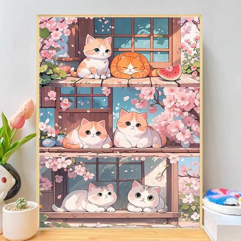 樱花猫咪2025新款钻石画满钻卡通动漫手工diy贴钻客厅卧室5d点贴