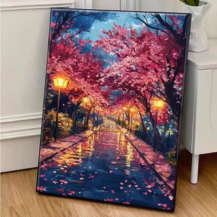 风景贴画手工diy粘贴闪钻砖 樱花小巷高颜值5d钻石画满钻2025新款