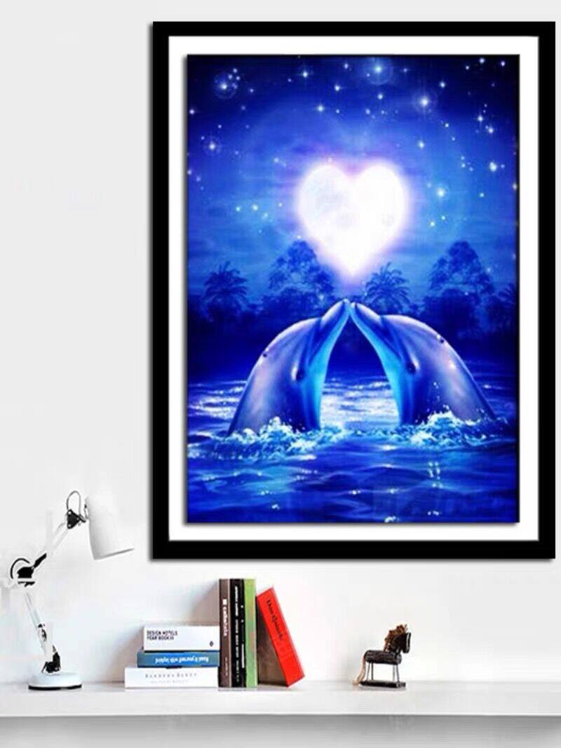 新款钻石画满钻可爱卡通爱心海豚情侣客厅卧室餐厅贴钻十字绣粘钻