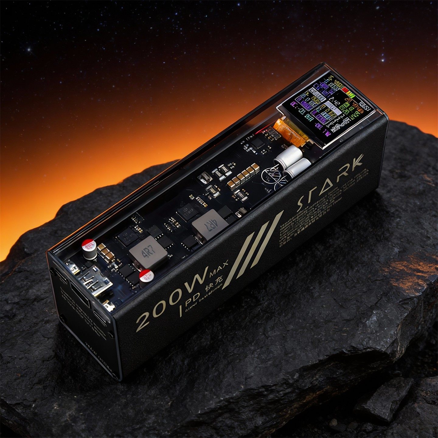 200W大功率双向快充户外移动电源高清IPS屏幕全协议充电宝便携