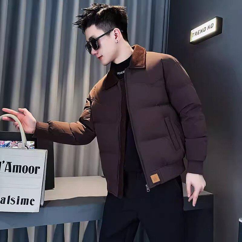 痞帅风潮牌翻领棉衣男装外套冬季新款青年高级感撞色时尚潮流棉服