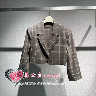 A1BAD2359太平鸟女装2023夏装新款斯文格纹短西装 A1BAD2359B7