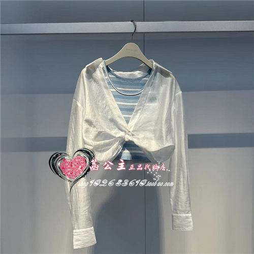 A1CDE2176太平鸟女装2024夏专柜正品拼接假两件上衣A1CDE217656