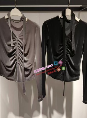 A1CDE3550 女装2024秋专柜正品丝绒飘带上衣A1CDE355089