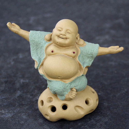 放飞自我开心佛弥勒佛镂空石头拥抱佛紫砂罗汉小和尚创意茶宠摆件