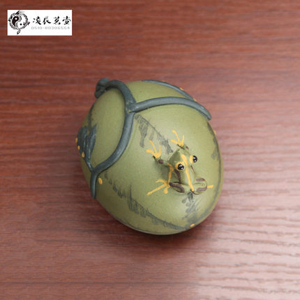 特价清仓宜兴紫砂精品小雕塑茶玩具茶盘摆件绿泥喷水茶宠西瓜青蛙