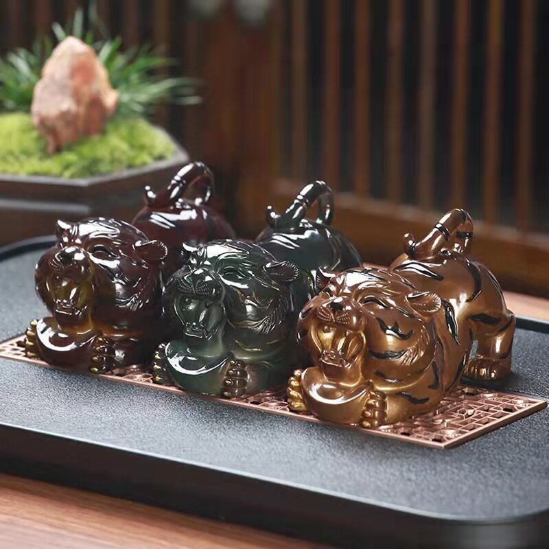 批发招财老虎变色茶宠茶盘树脂摆