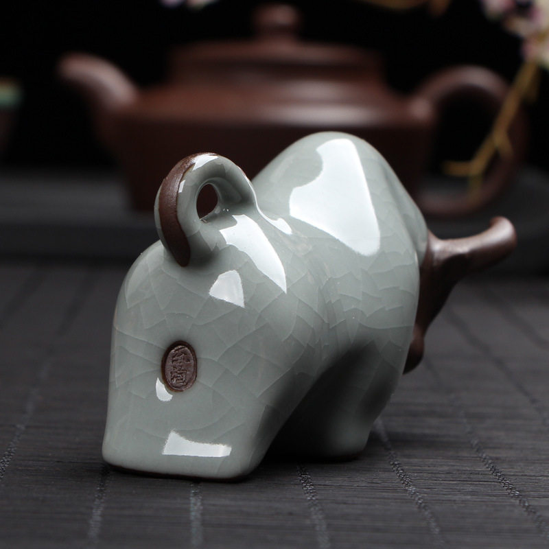 汝窑萌小猫可爱茶宠可养小摆设陶