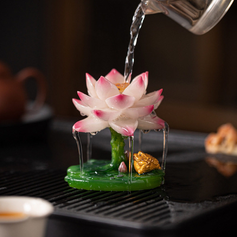 变色茶宠摆件可养创意莲花金蟾茶
