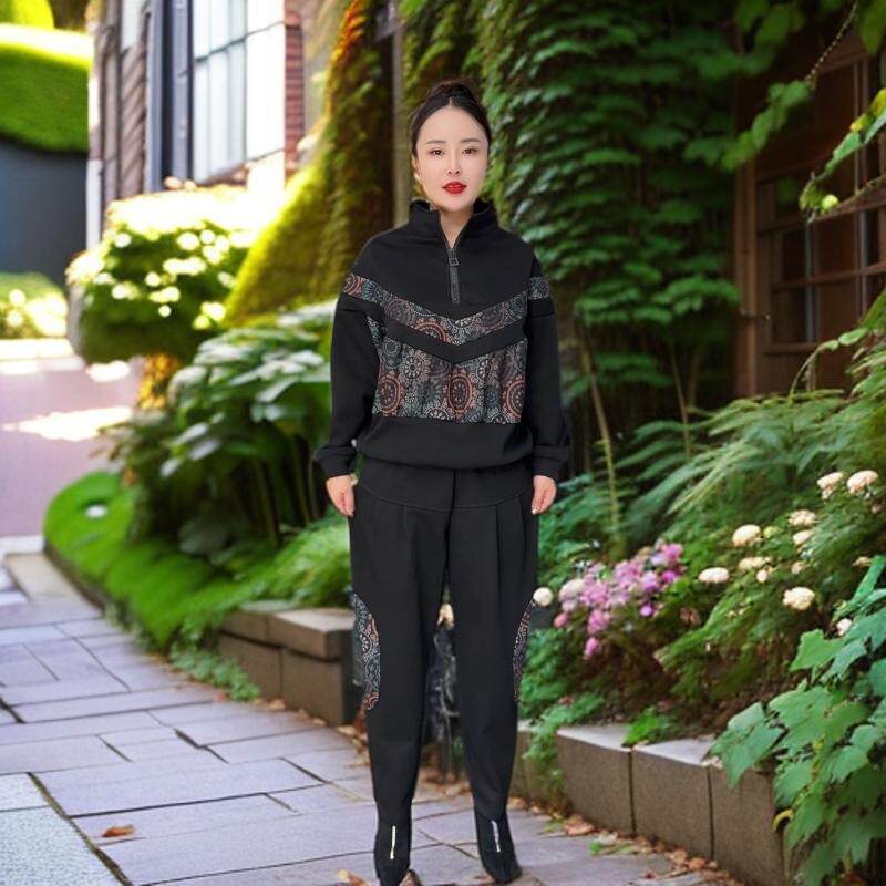 时尚休闲套装女2024秋冬新款宽松显瘦半拉链上衣哈伦裤两件套