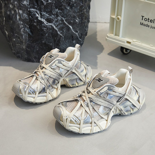 潮 3XL绑带做旧厚底增高情侣运动鞋 巴黎十代老爹鞋 女2025春夏新款