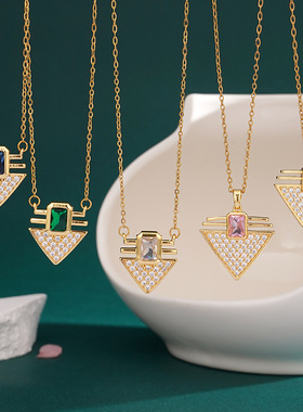 项链女夏季旗帜爆款时尚复古吊坠高级感满钻旗帜百搭跨境饰品