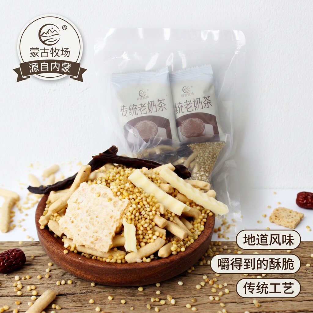 蒙古早茶组合包145g内蒙特产果条奶茶粉炒米奶皮奶豆腐牛肉干冲饮