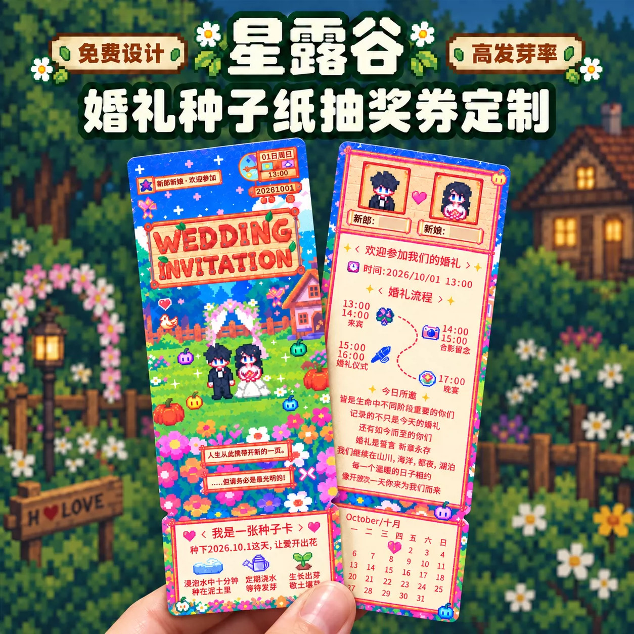 星露谷婚礼抽奖券定制种子纸邀请函入场正副券订婚宴票根感谢卡片图片