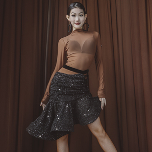 YJFY专业拉丁舞练功服套装透视连体衣性感镂空半身裙伦巴恰恰舞服