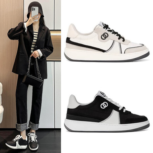 高级感小香风洋气真皮厚底内增高小白鞋女春秋ins潮百搭休闲板鞋