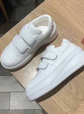 春秋ance真皮厚底笑脸魔术贴小白鞋女小个子增高6CM百搭休闲板鞋