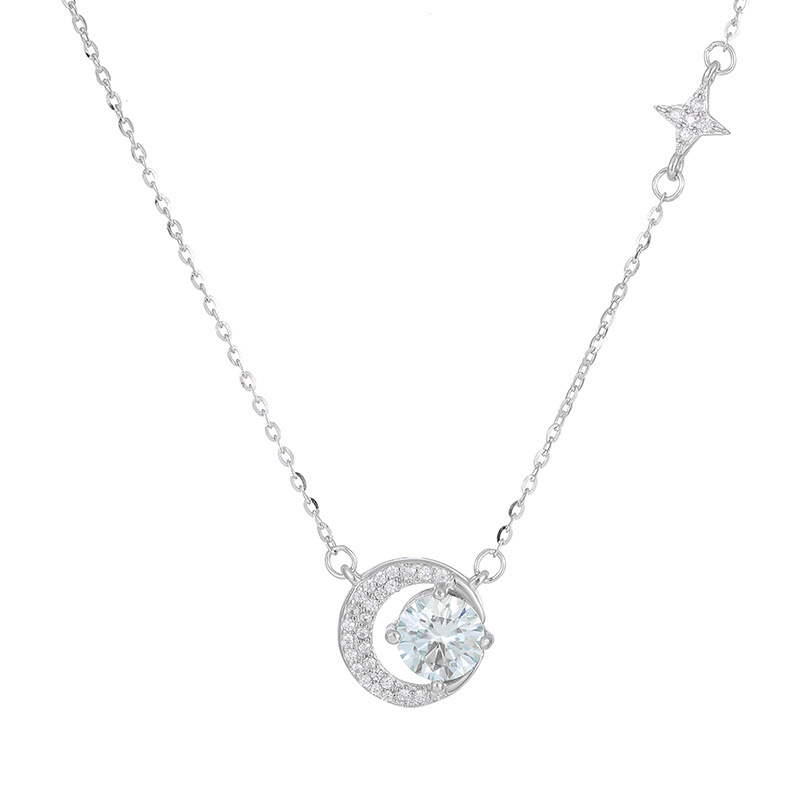 S925纯银莫桑钻星月吊坠项链女2025新款爆款高级感锁骨链闺蜜礼物