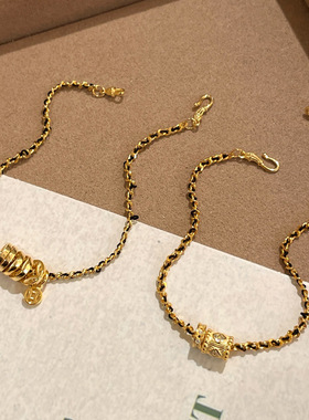 S925纯银复古小蛮腰五钱币编绳手