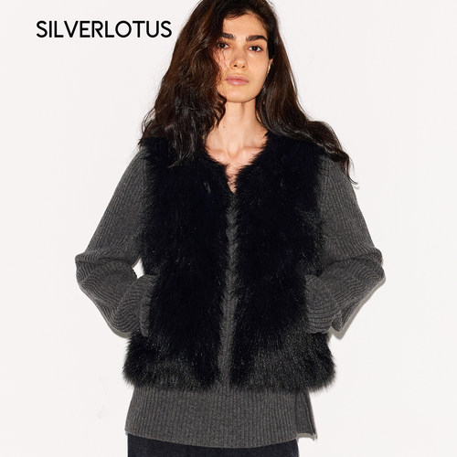 【闭店清仓不退不换 SILVERLOTUS 短款皮草马甲外套