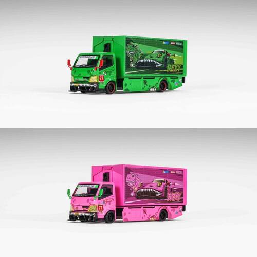 Mega Gear 1:64 绿恐龙粉恐龙鸥翼门运输车 合金汽车模型