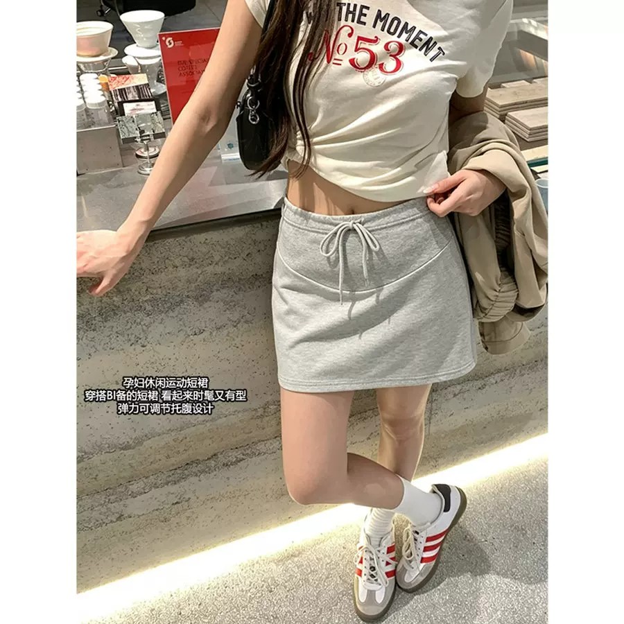 孕妇灰色运动短裙a字半身裙夏季薄款外穿小个子包臀裤裙休闲卫裙