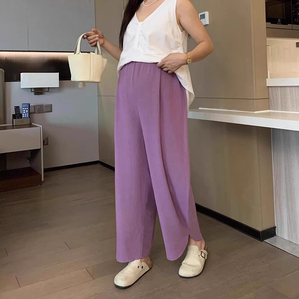 孕妇阔腿裤女夏薄款宽松棉麻开叉直筒裤2025新款外穿无托腹休闲裤