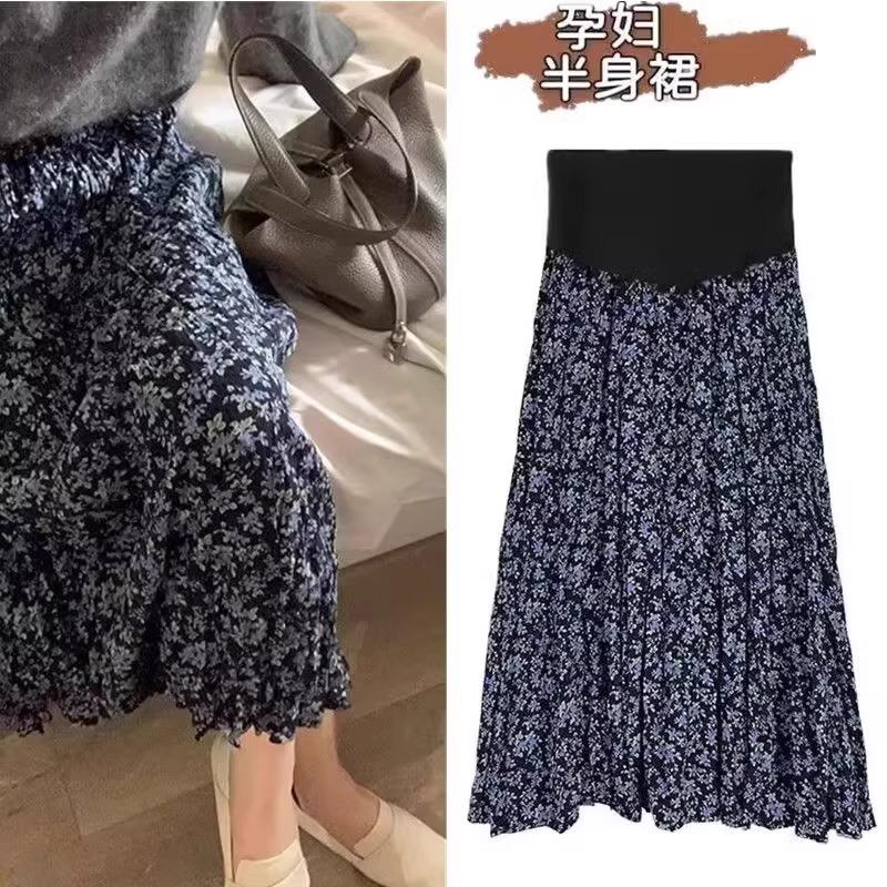 孕妇半身裙春秋外穿中长裤a字裙女夏季宽松高级感显瘦碎花托腹裙