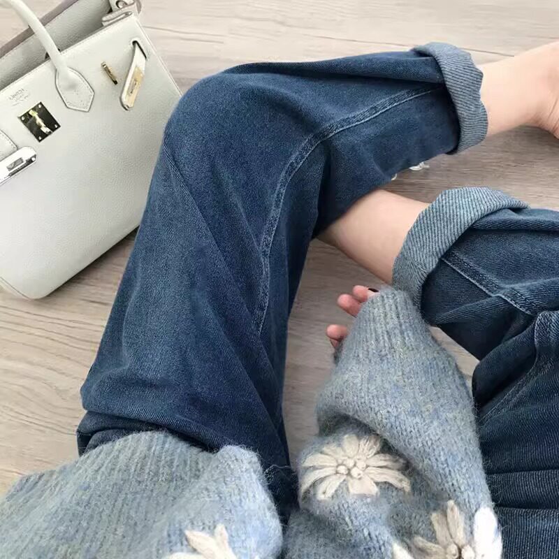 宝妈孕妇牛仔裤春秋外穿宽松哈伦裤女秋季大码秋裤加绒老爹裤冬装